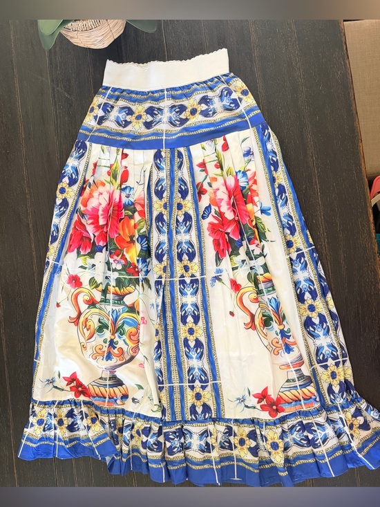 Dresses & Skirts - Floral Blue & White Maxi Skirt with Vibrant Print (Unworn)